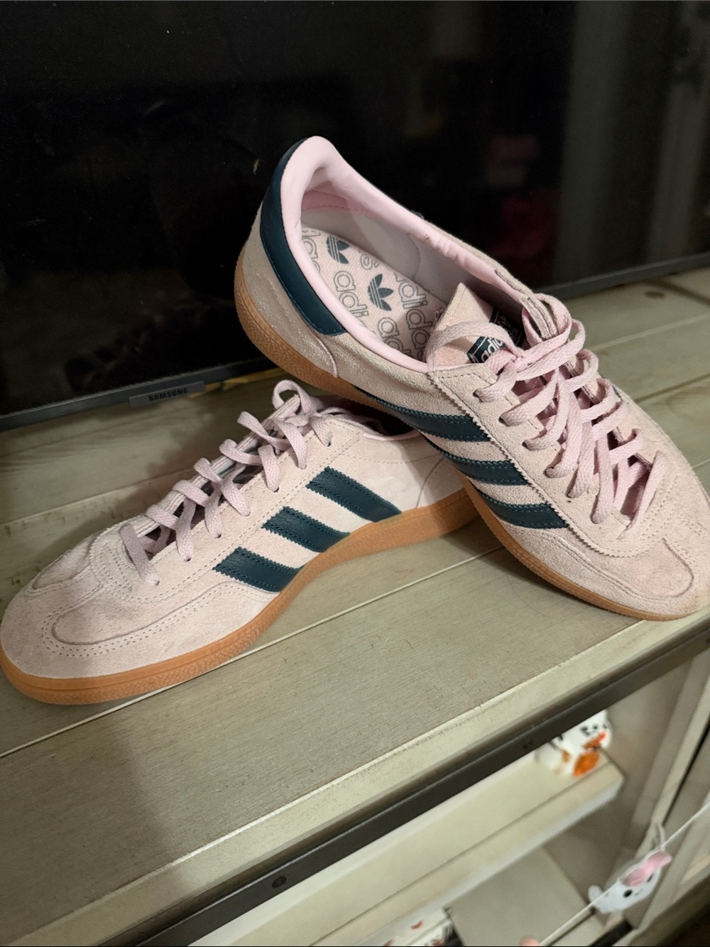 adidas Pink Suede Sneakers with Navy Stripes